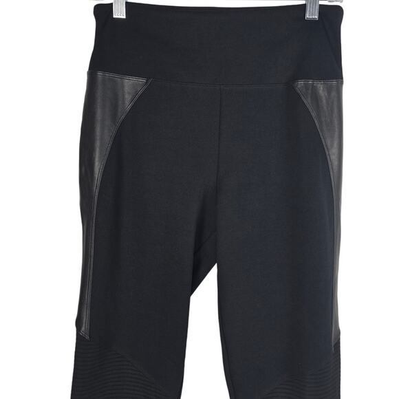 Assets Spanx Black Faux Leather Accents Moto Athletic Leggings L - Picture 3 of 5